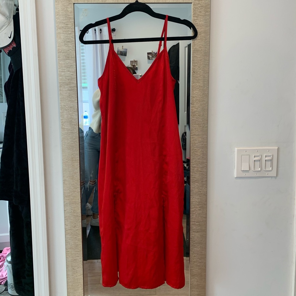 Red semi-satin slip dress
